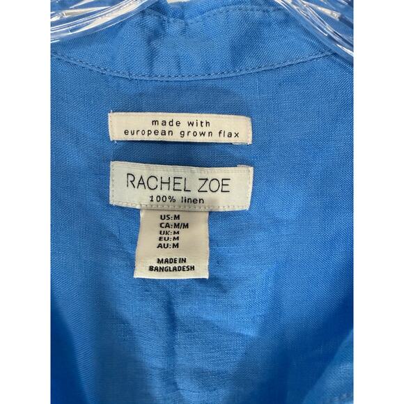 Rachel Zoe Linen Shirt Blue Button Up Casual Short Sleeve Lagenlook Medium - Picture 2 of 11